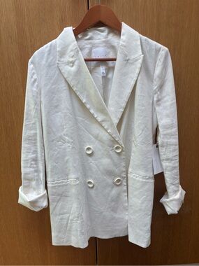 BNWT Leith Women's Double-Breasted Linen Blend Blazer - Cream